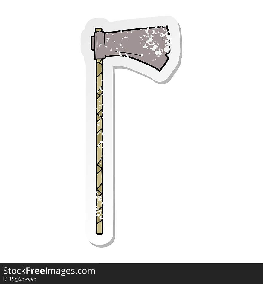 distressed sticker of a cartoon medieval war axe