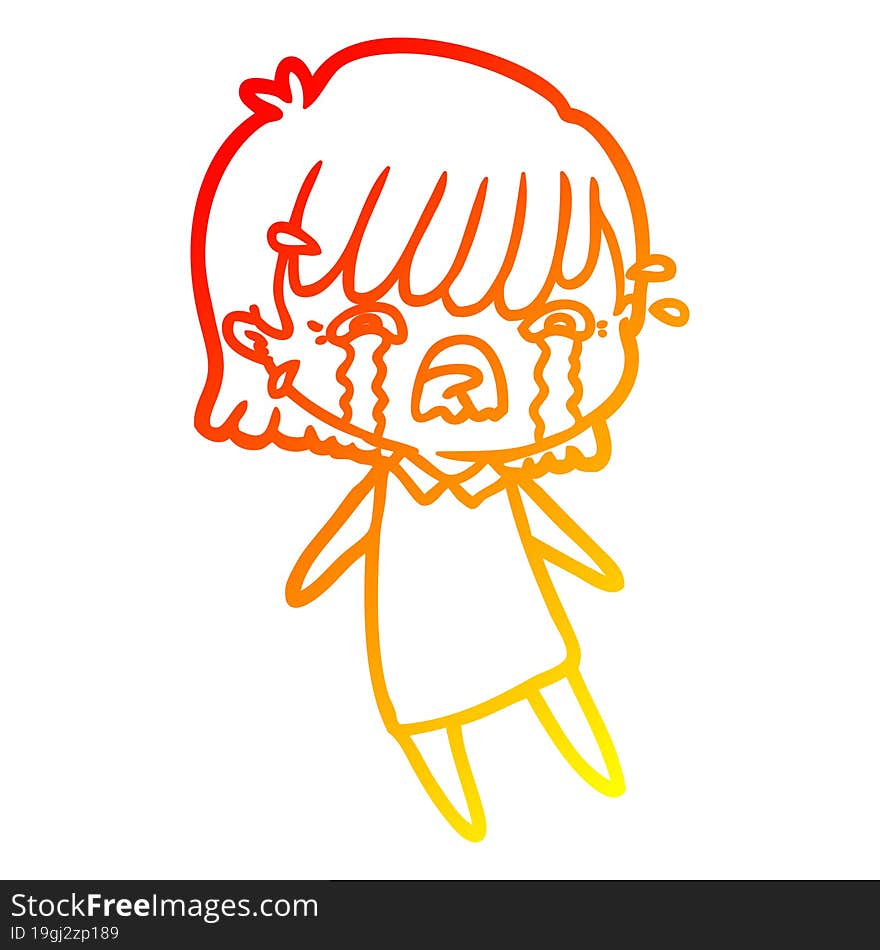 warm gradient line drawing of a cartoon girl crying