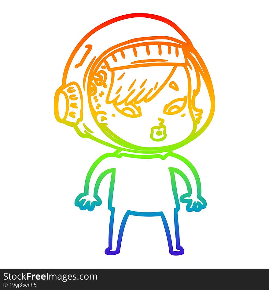 rainbow gradient line drawing of a cartoon astronaut woman