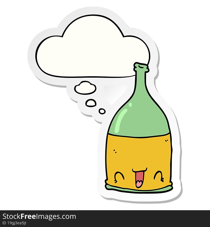 cartoon wine bottle and thought bubble as a printed sticker