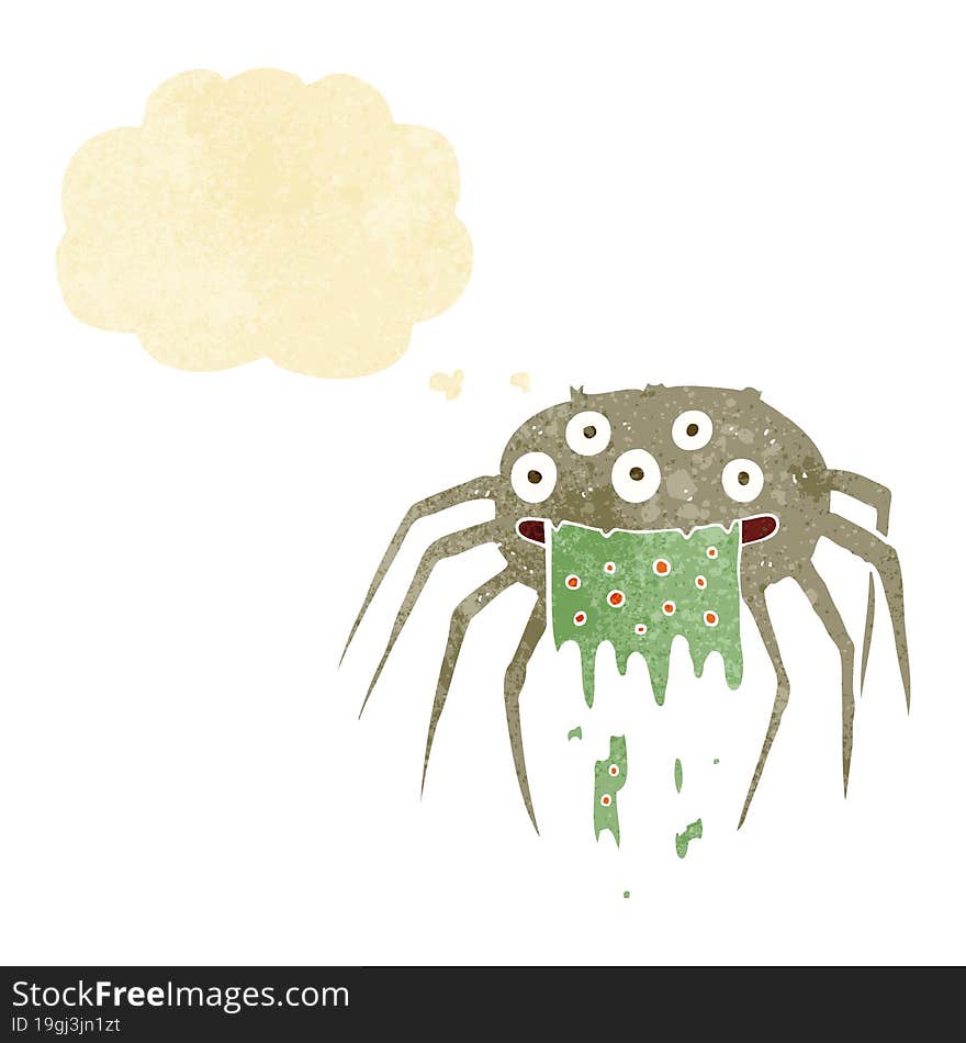 Cartoon Gross Halloween Spider With Thought Bubble