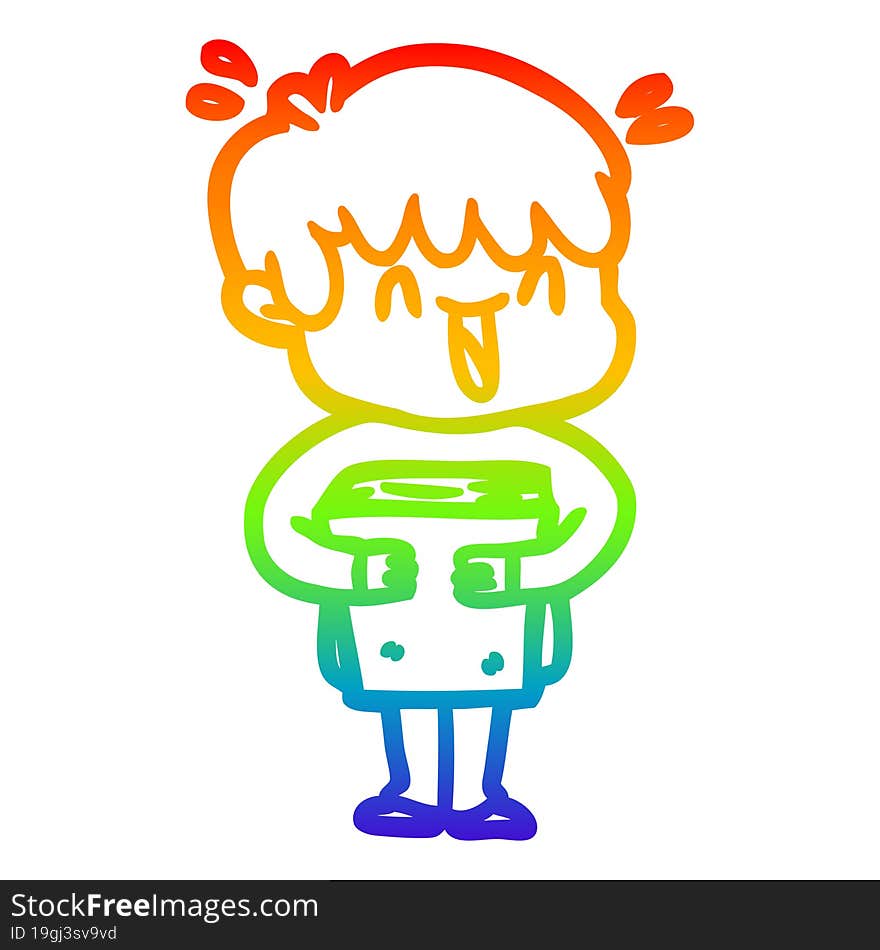 Rainbow Gradient Line Drawing Cartoon Laughing Boy