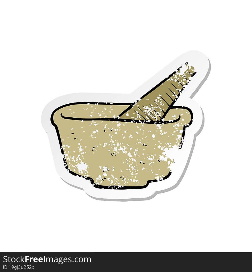 retro distressed sticker of a cartoon pestle and mortar