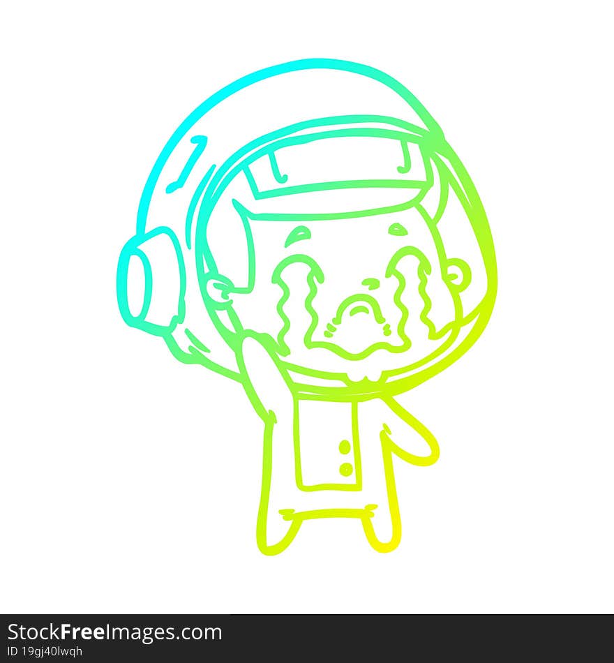 cold gradient line drawing cartoon crying astronaut