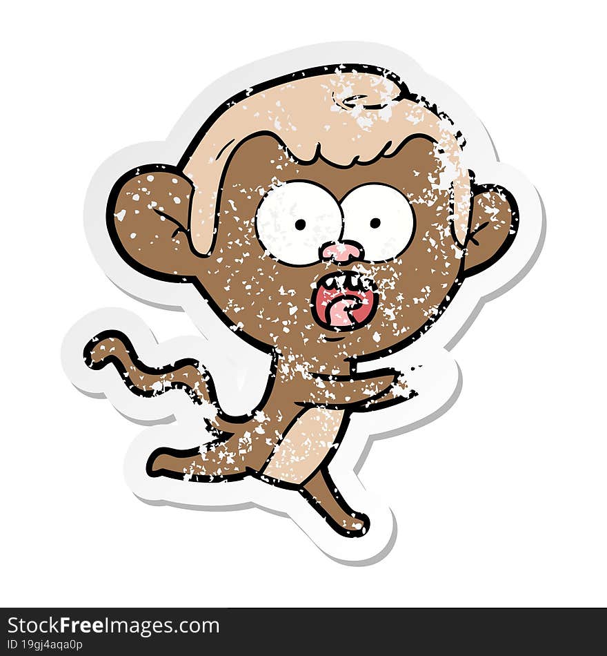 distressed sticker of a cartoon shocked monkey