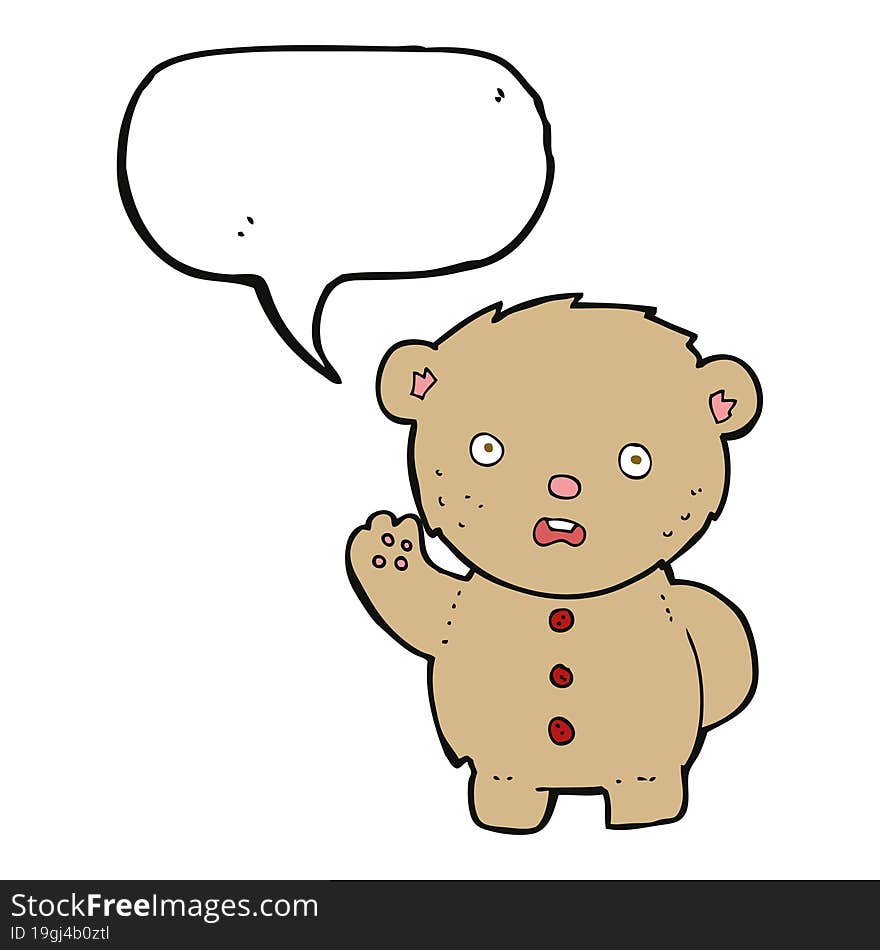 cartoon unhappy teddy bear with speech bubble