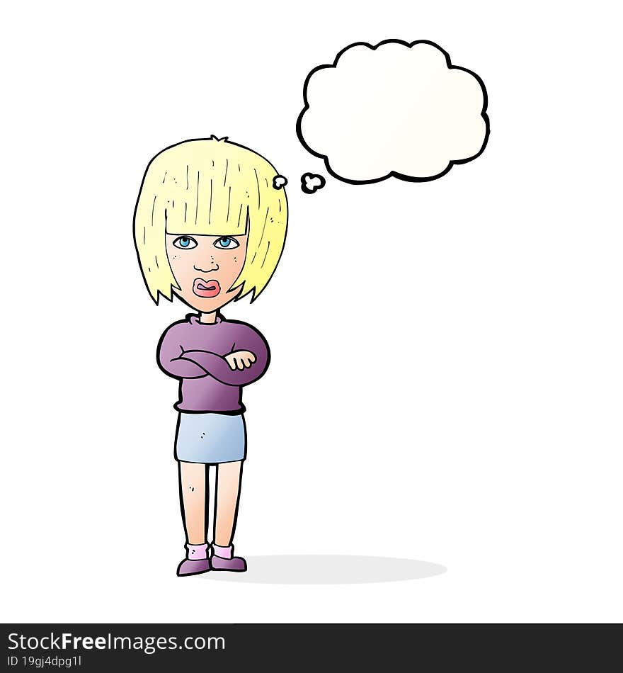 cartoon annoyed woman with thought bubble