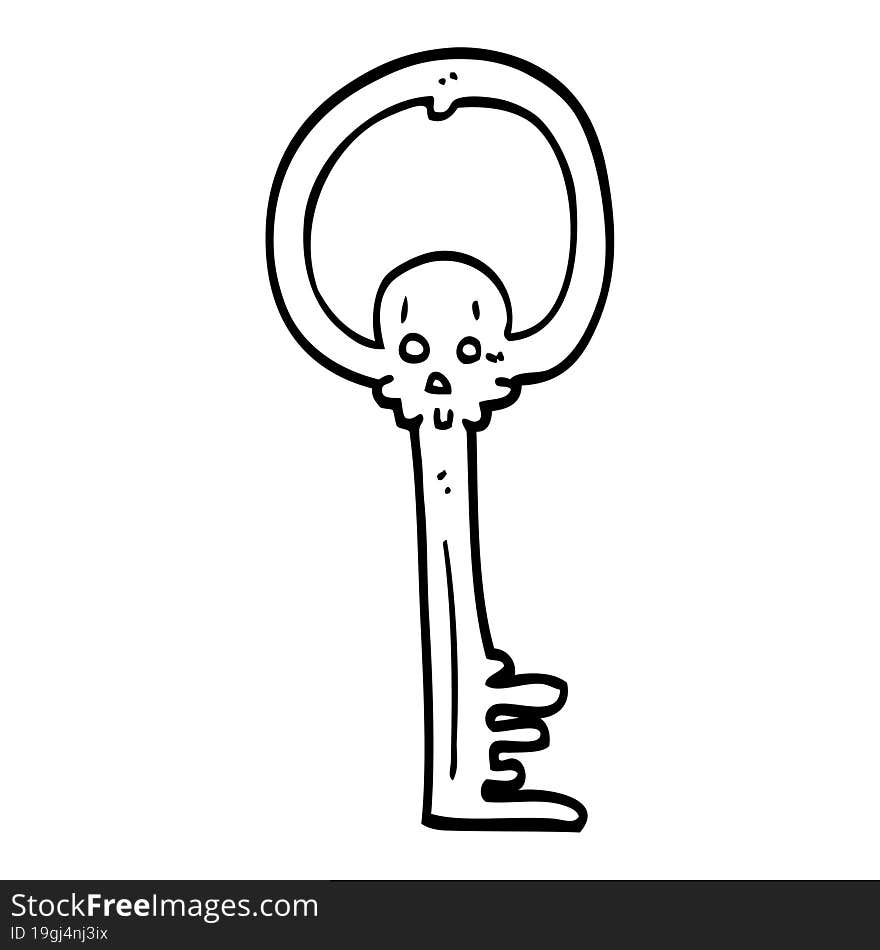 line drawing cartoon spooky skull key