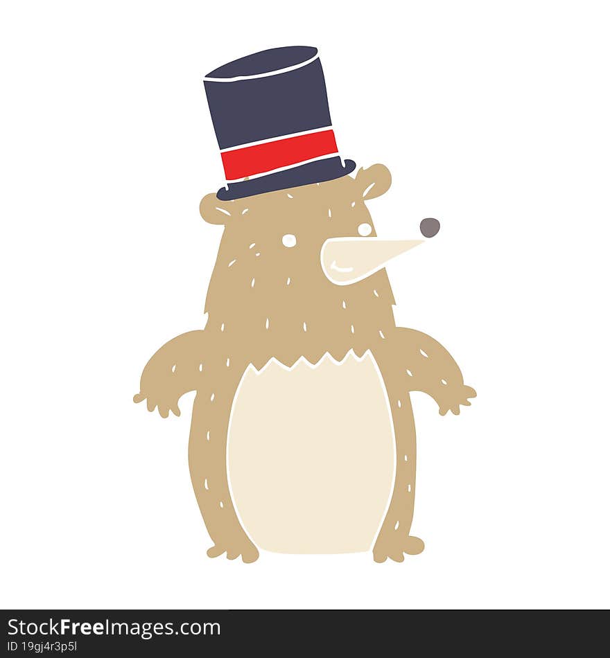 flat color style cartoon bear in top hat