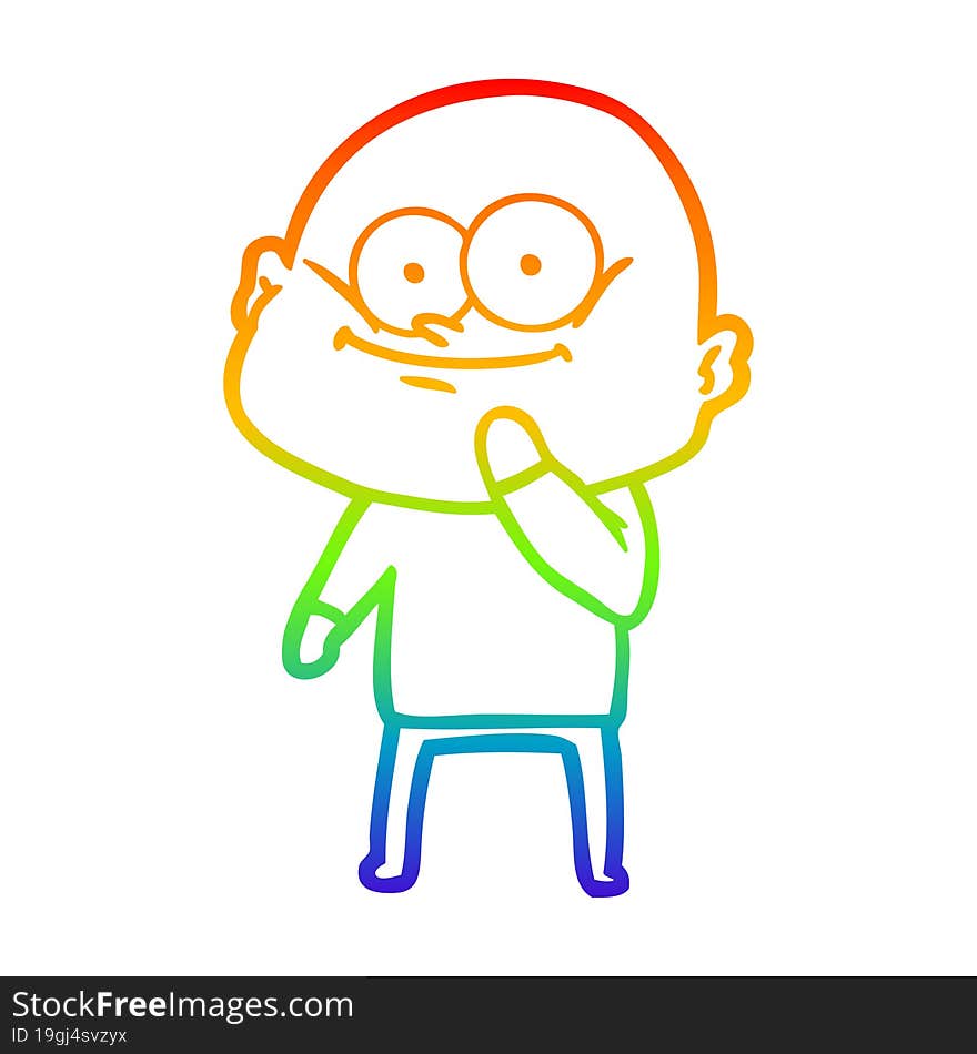 rainbow gradient line drawing of a cartoon bald man staring