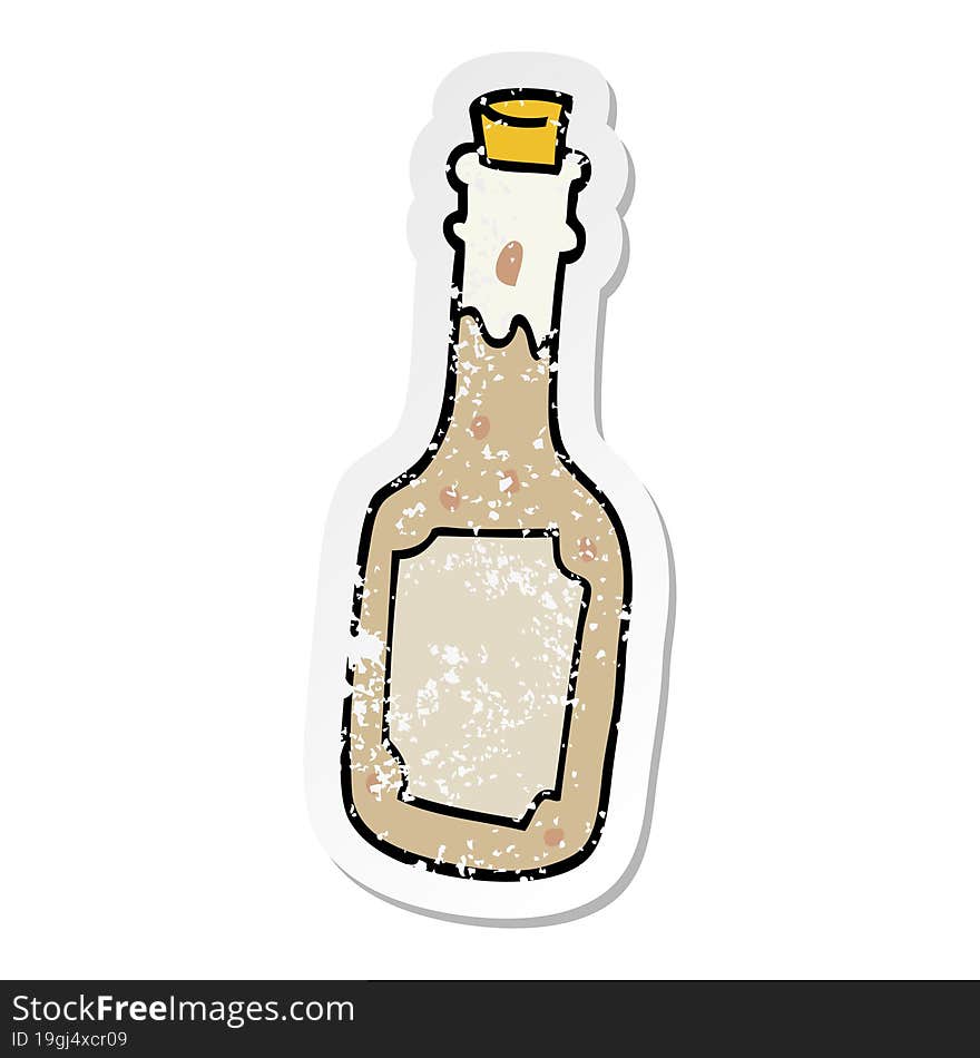 distressed sticker of a cartoon beer bottle