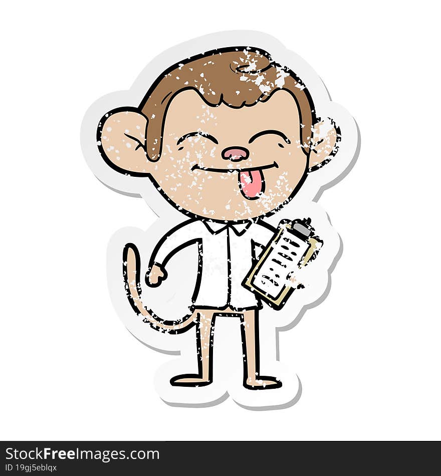 distressed sticker of a funny cartoon monkey