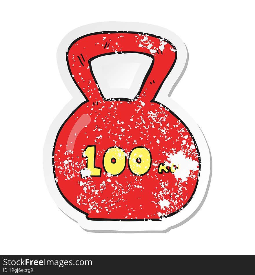 retro distressed sticker of a cartoon 100kg kettle bell weight