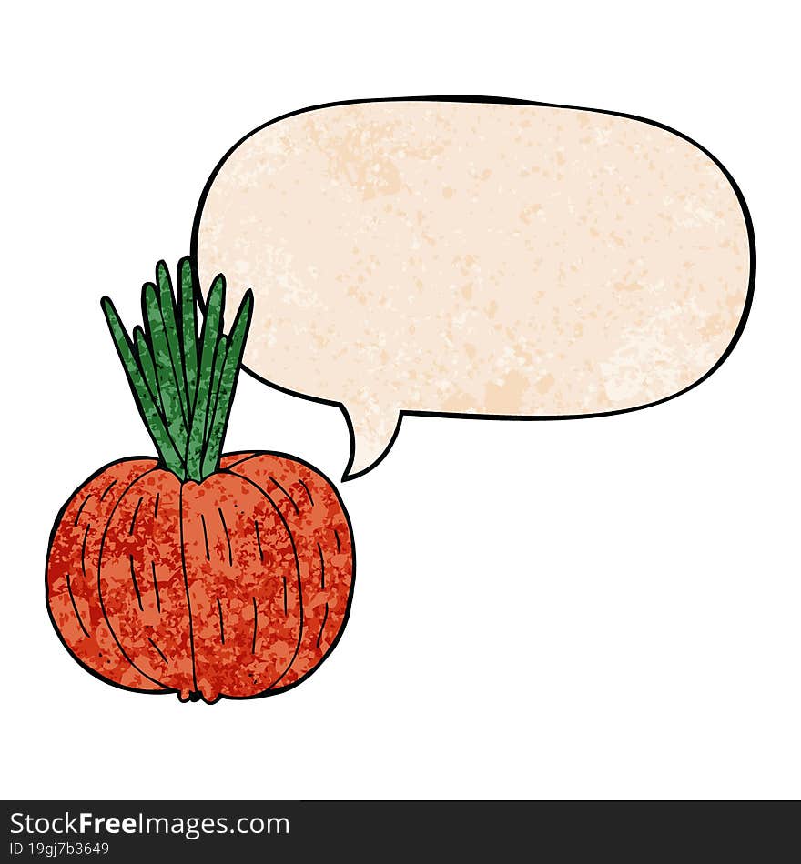 cartoon vegetable and speech bubble in retro texture style