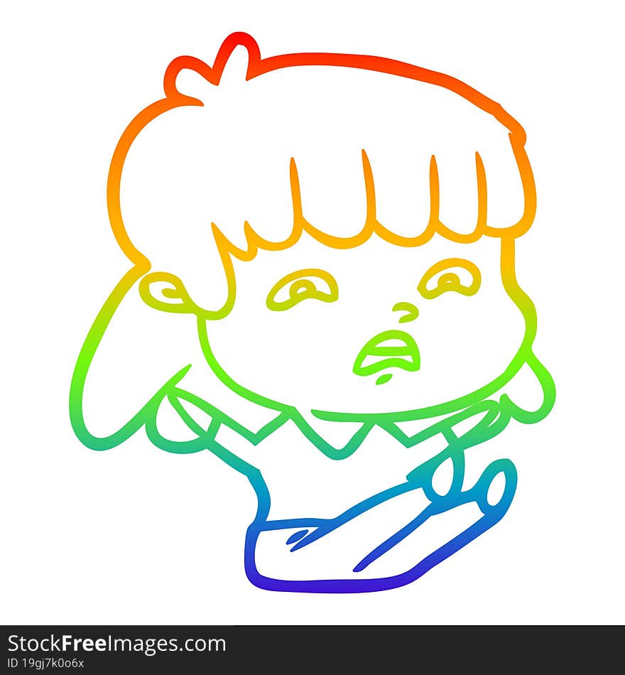 rainbow gradient line drawing cartoon worried woman