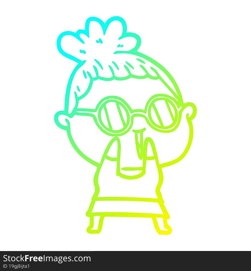 Cold Gradient Line Drawing Cartoon Shy Woman Wearing Spectacles