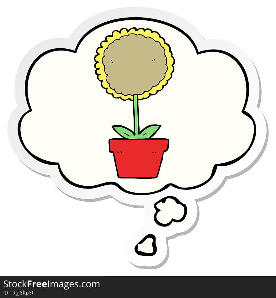 cute cartoon flower and thought bubble as a printed sticker