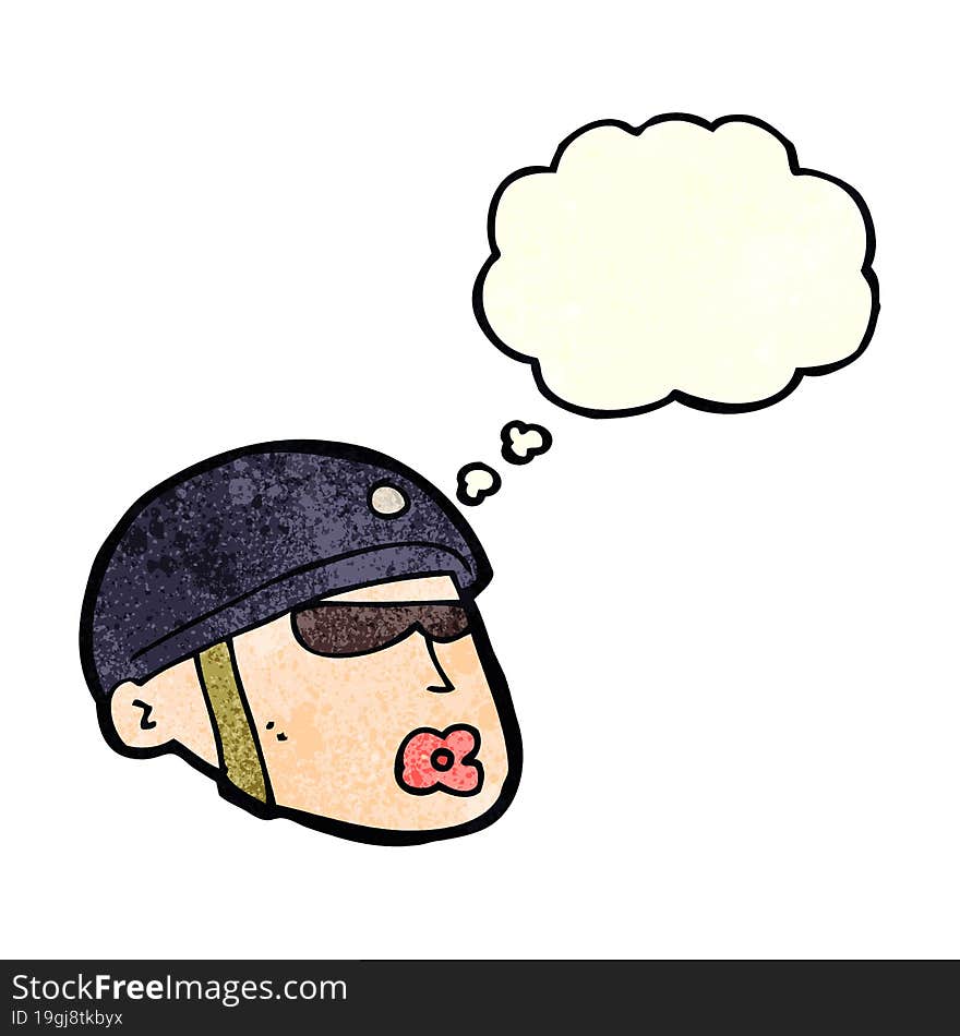 cartoon policeman head with thought bubble