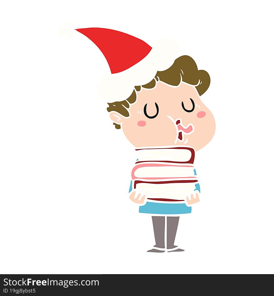 Flat Color Illustration Of A Man Singing Wearing Santa Hat