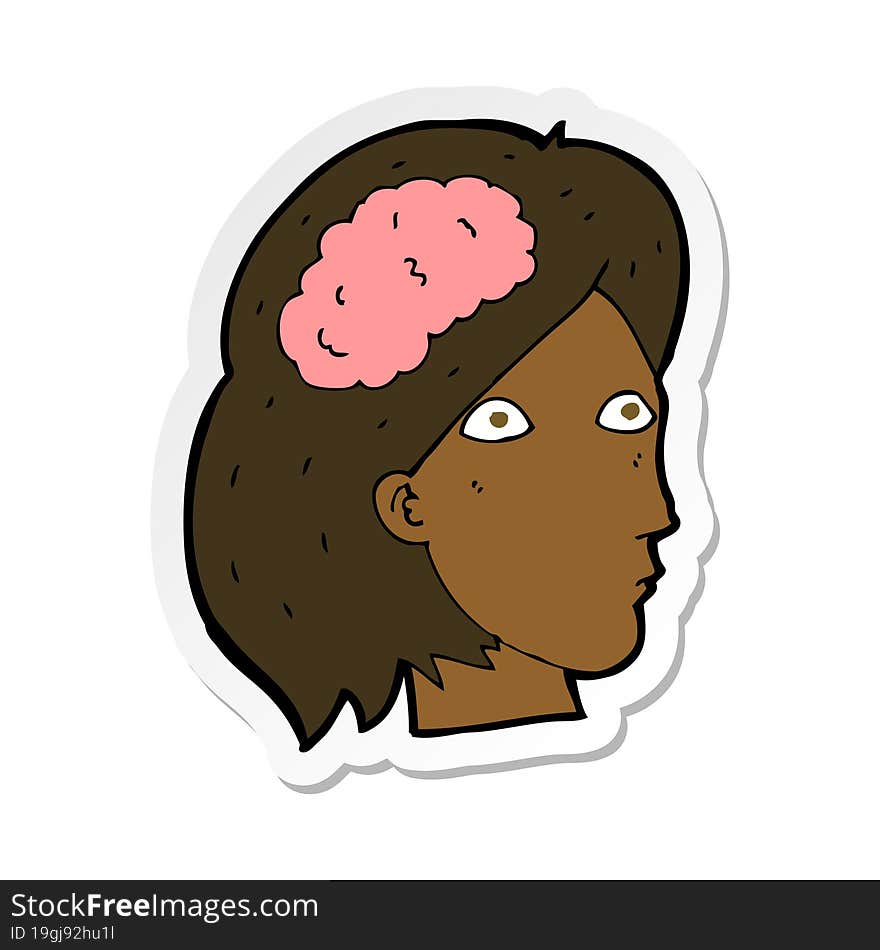 sticker of a cartoon female head with brain symbol