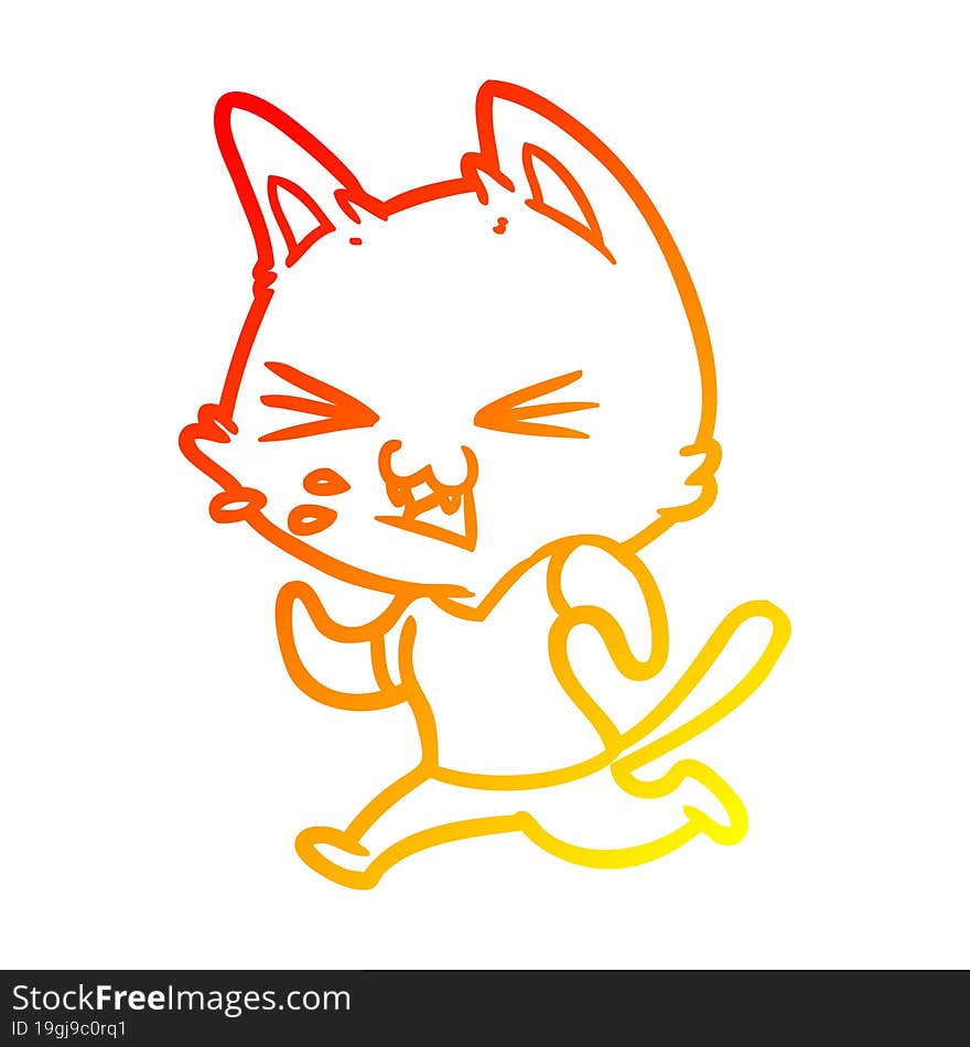 Warm Gradient Line Drawing Cartoon Running Cat Hissing