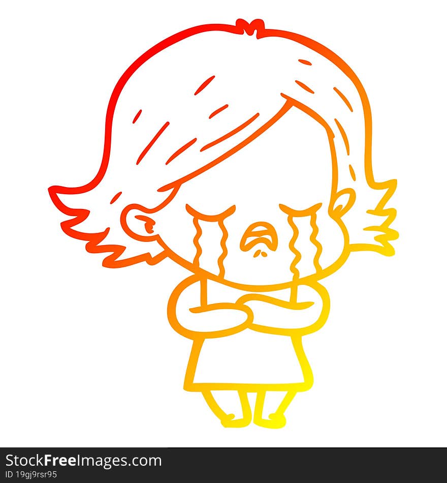 warm gradient line drawing of a cartoon girl crying