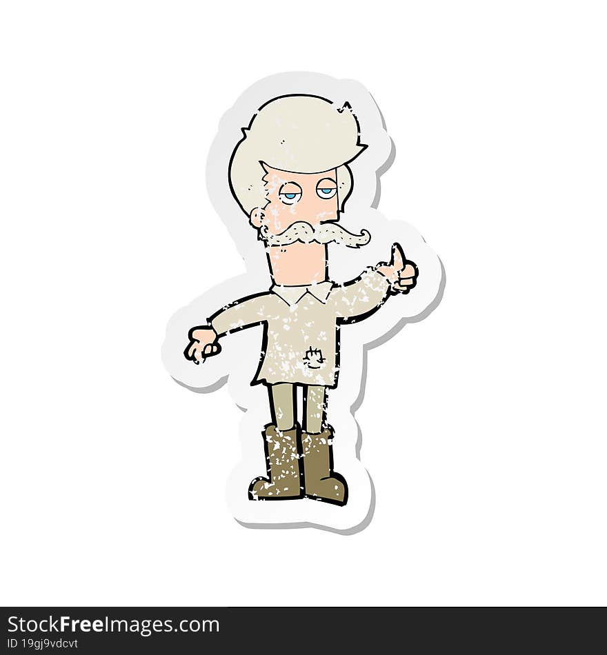 Retro Distressed Sticker Of A Cartoon Old Man In Poor Clothes