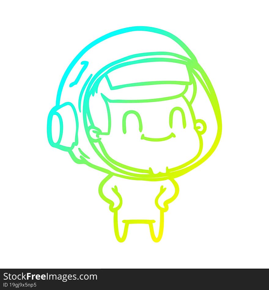 cold gradient line drawing happy cartoon astronaut man