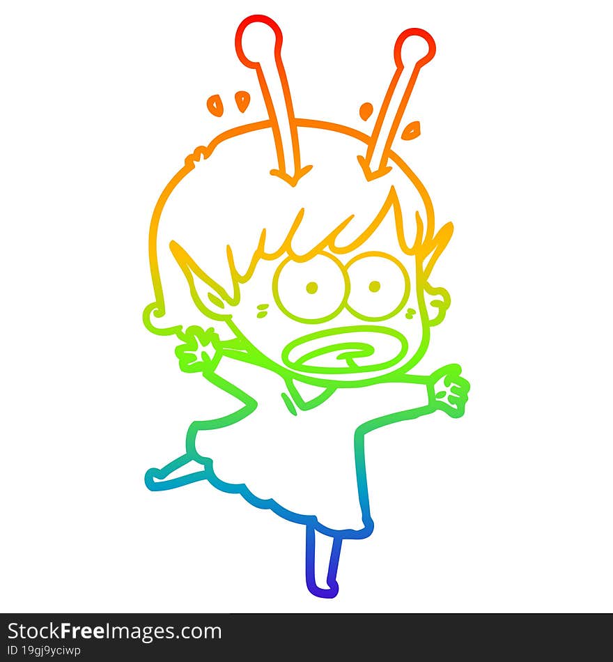 rainbow gradient line drawing cartoon shocked alien girl