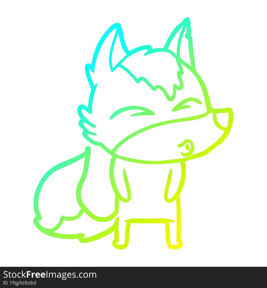 Cold Gradient Line Drawing Cartoon Wolf Pouting