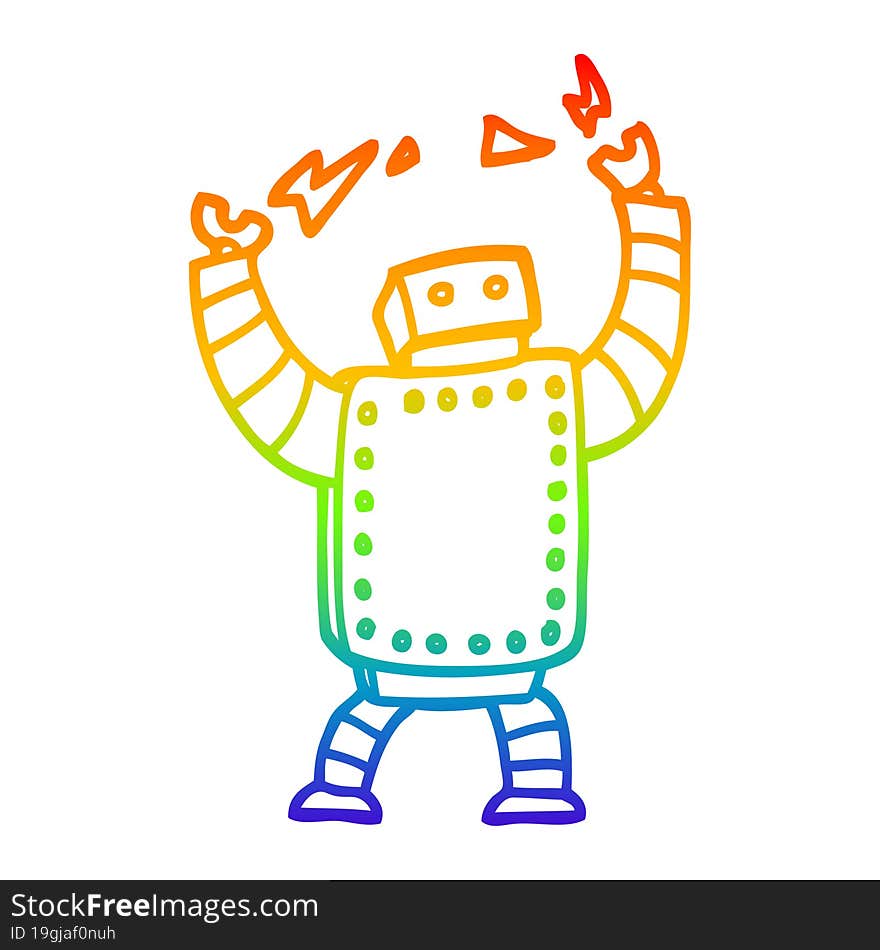 rainbow gradient line drawing of a cartoon giant robot