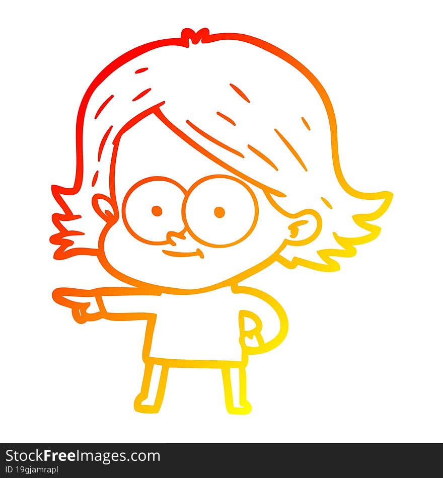 warm gradient line drawing happy cartoon girl