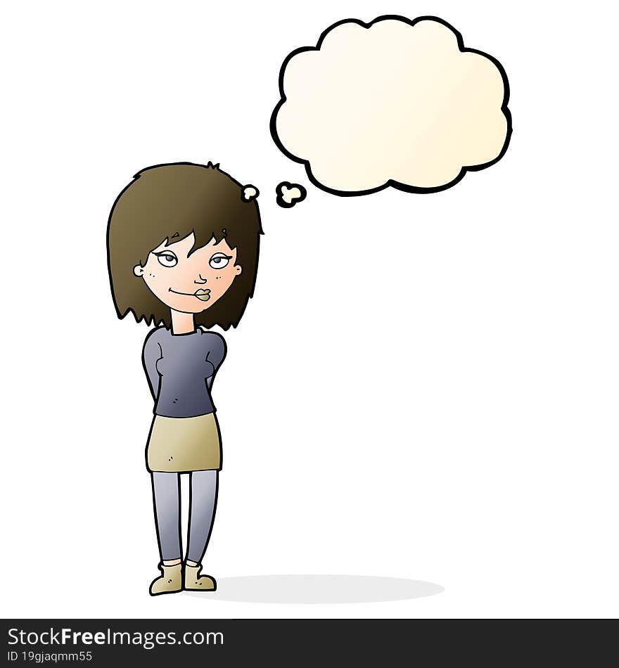 Cartoon Happy Woman With Thought Bubble