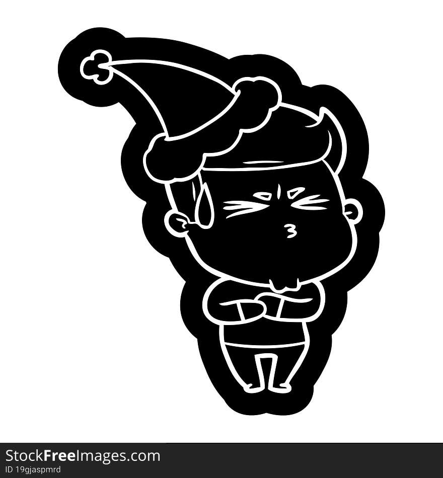 Cartoon Icon Of A Frustrated Man Wearing Santa Hat