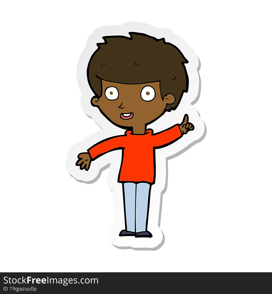 Sticker Of A Cartoon Boy With Idea