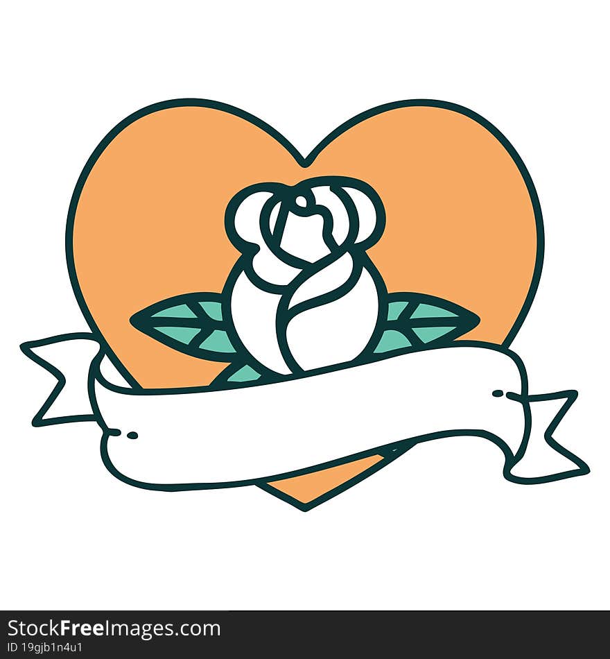 iconic tattoo style image of a heart rose and banner. iconic tattoo style image of a heart rose and banner