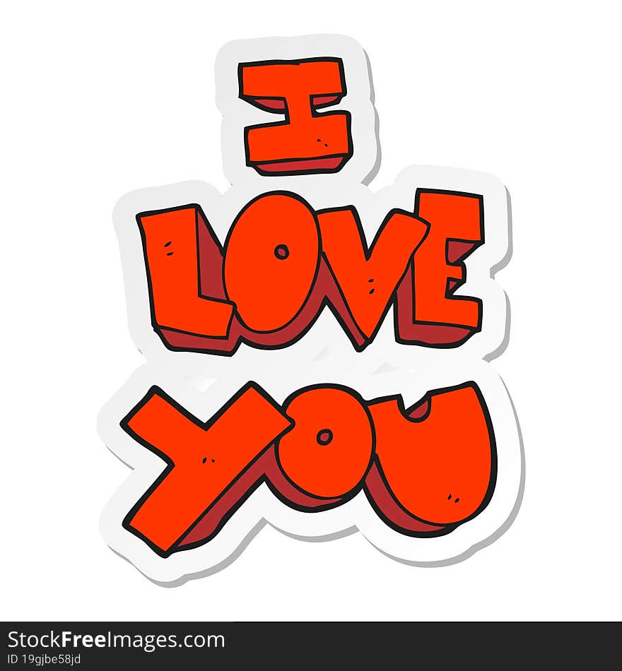 sticker of a I love you cartoon symbol