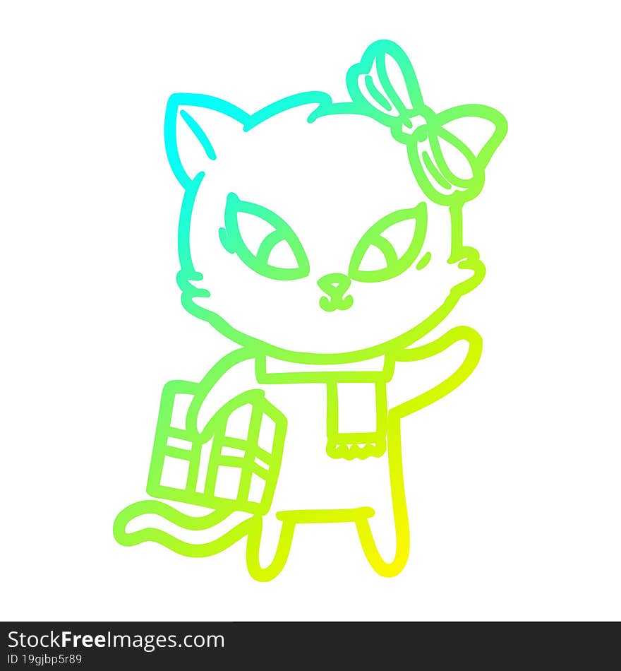 Cold Gradient Line Drawing Cartoon Cat