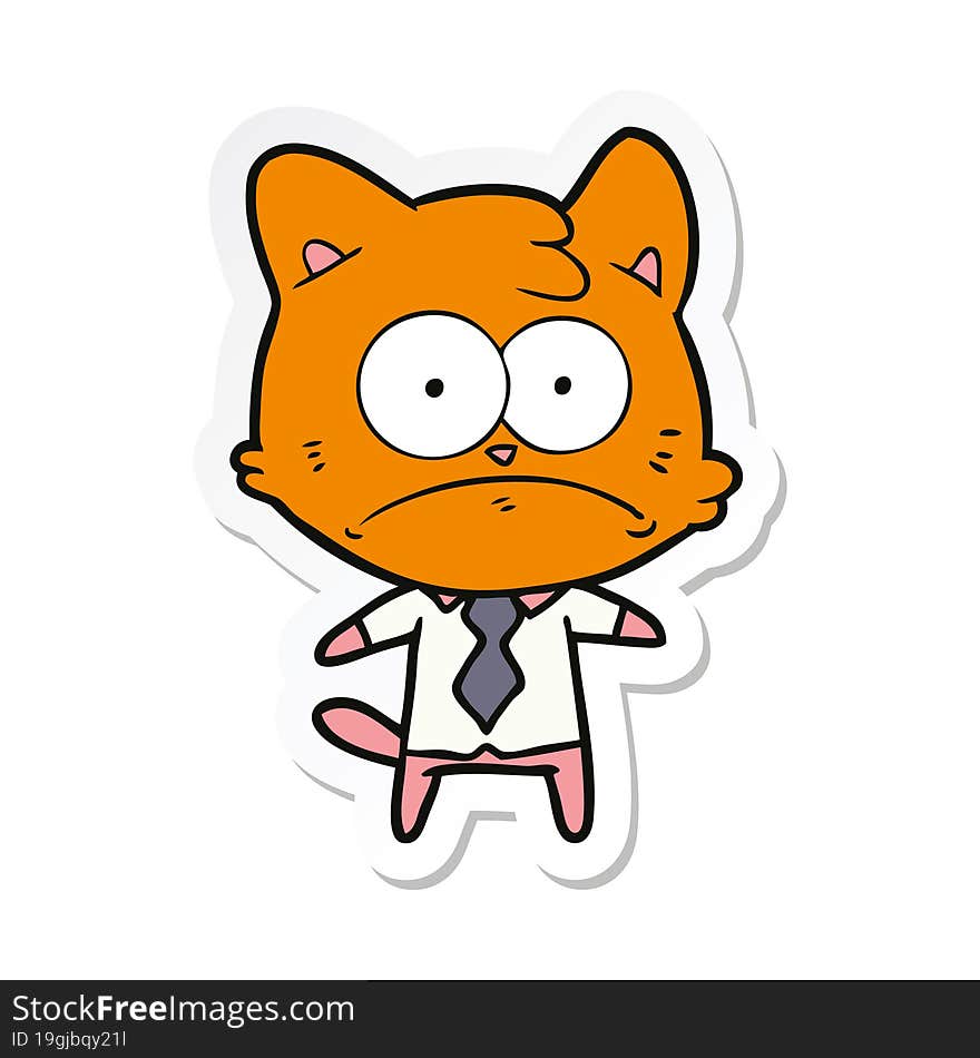 Sticker Of A Cartoon Nervous Business Cat