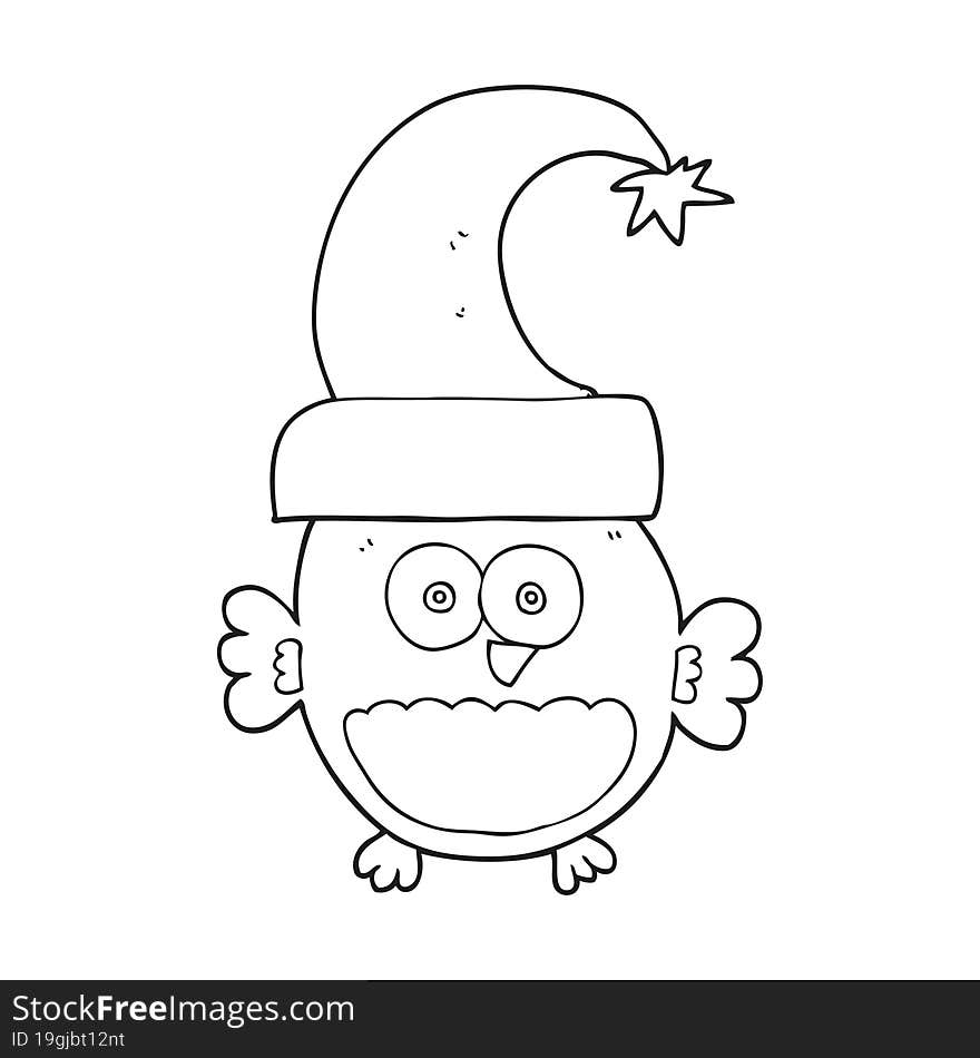 Black And White Cartoon Little Christmas Owl