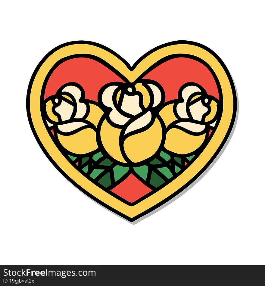 Tattoo Style Sticker Of A Heart And Flowers