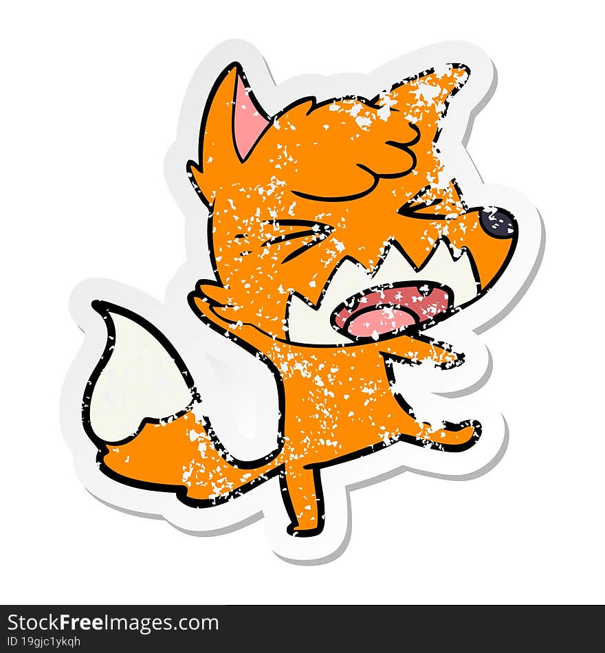 distressed sticker of a angry cartoon fox