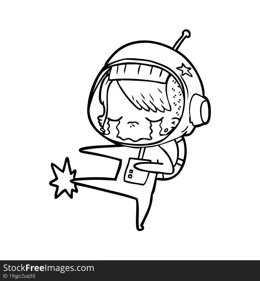 cartoon crying astronaut girl kicking. cartoon crying astronaut girl kicking