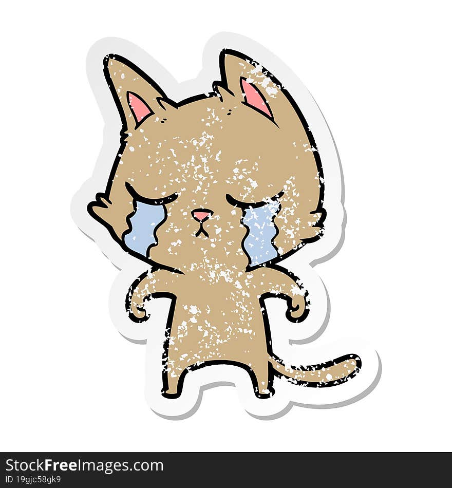 distressed sticker of a crying cartoon cat