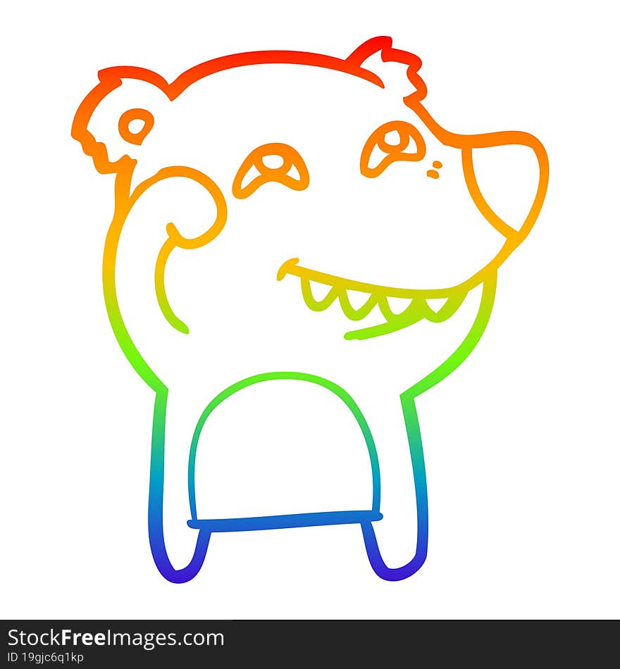 rainbow gradient line drawing cartoon bear showing teeth