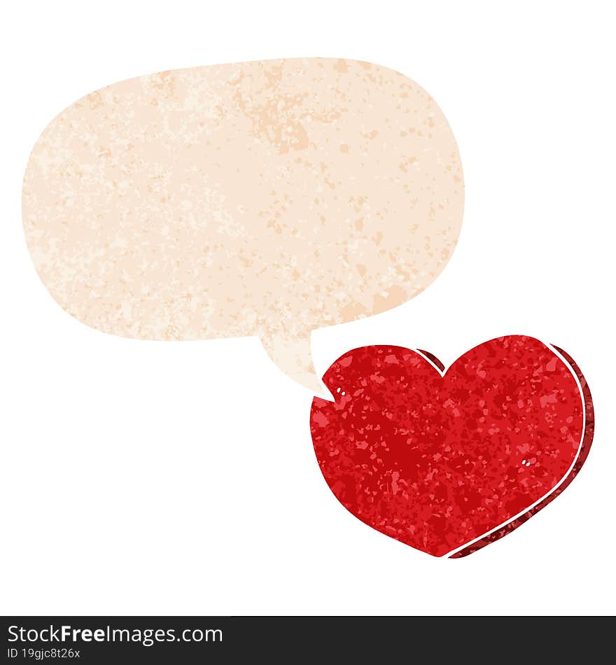 cartoon love heart and speech bubble in retro textured style