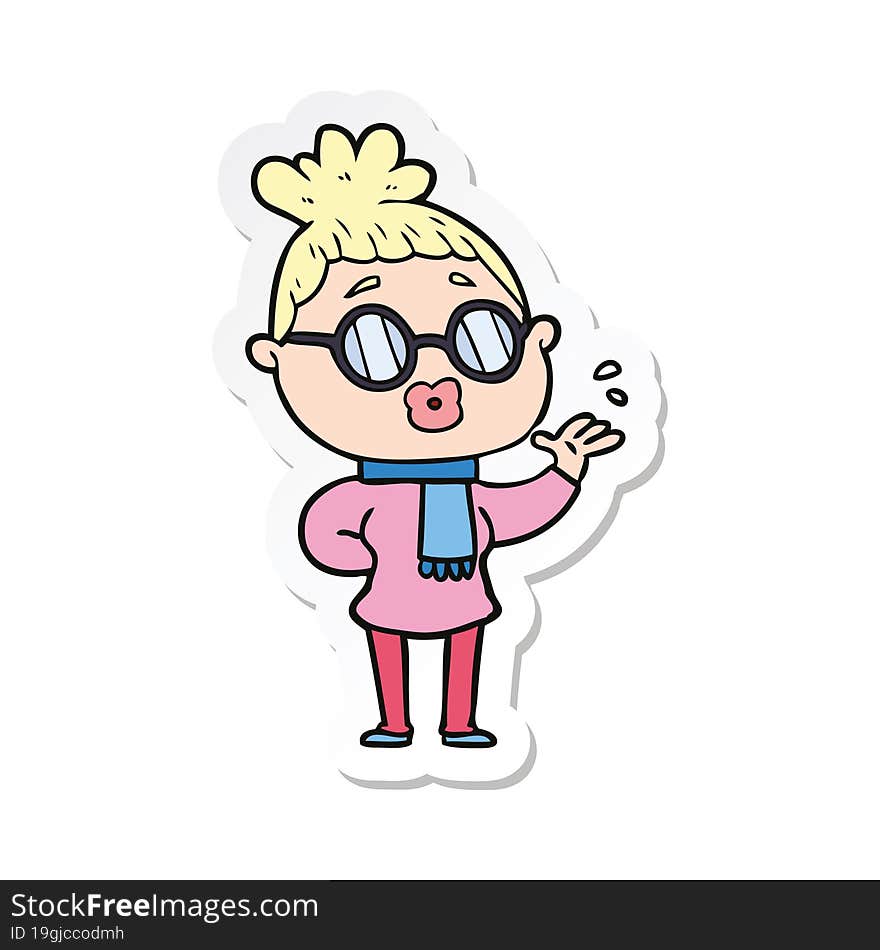 sticker of a cartoon woman wearing spectacles