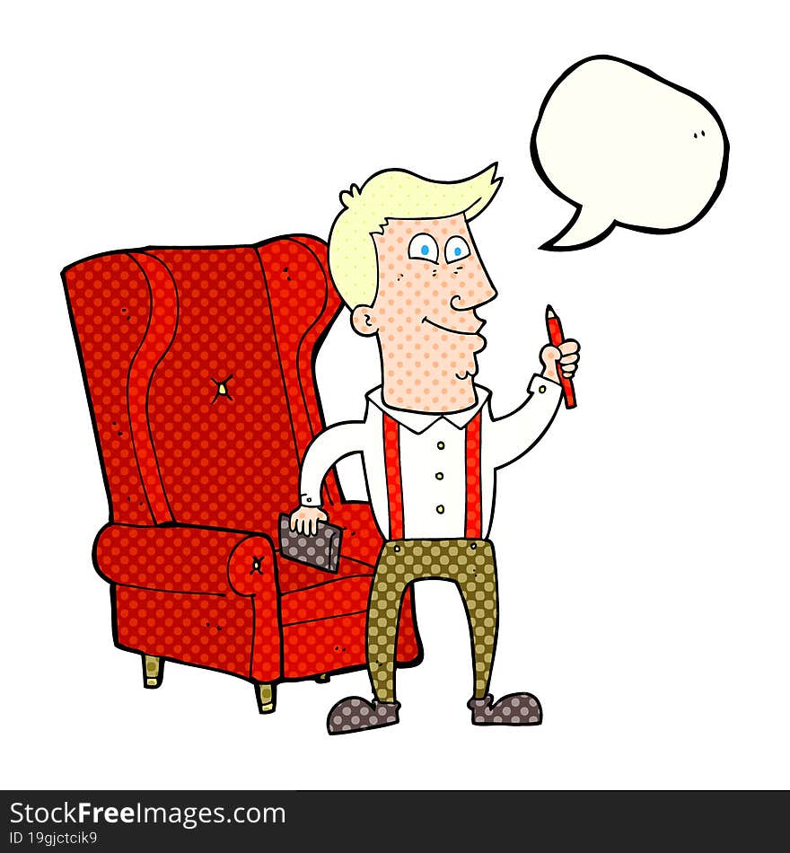 comic book speech bubble cartoon man with notebook and pen