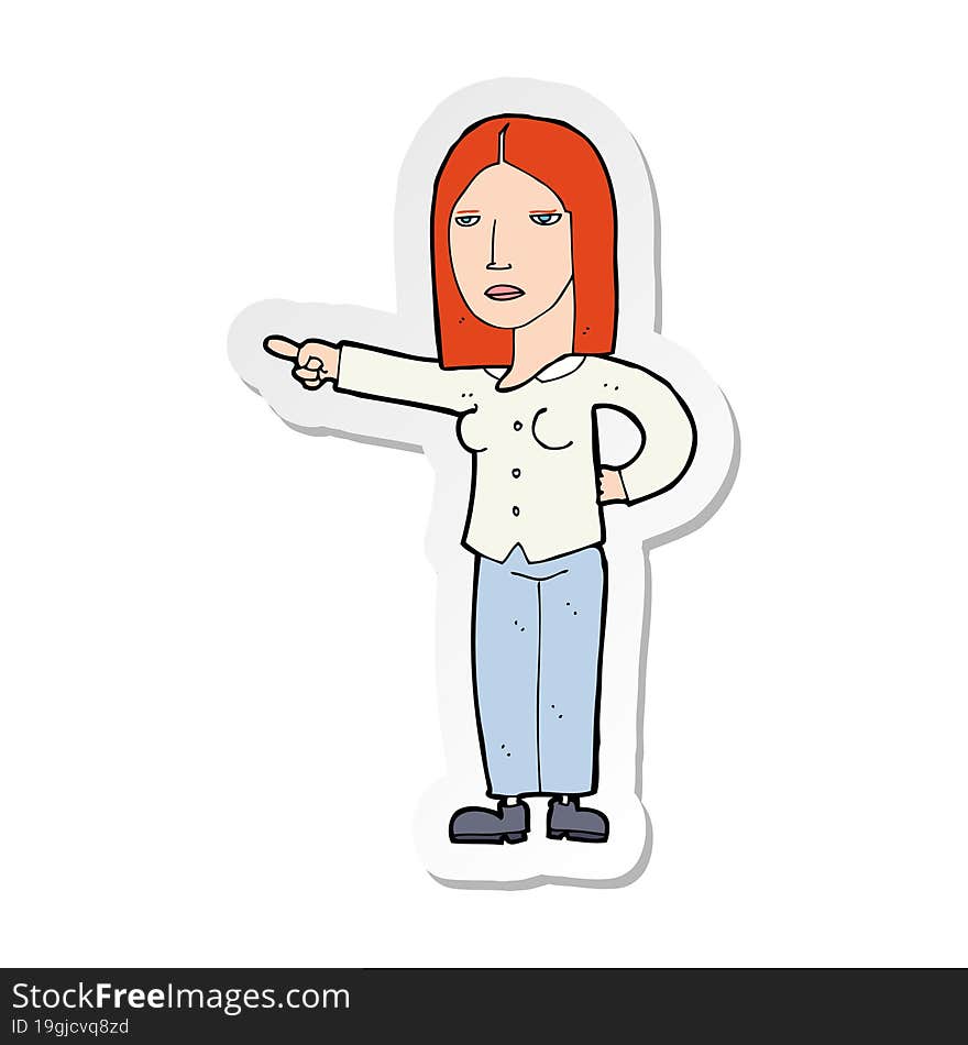 sticker of a cartoon woman pointing