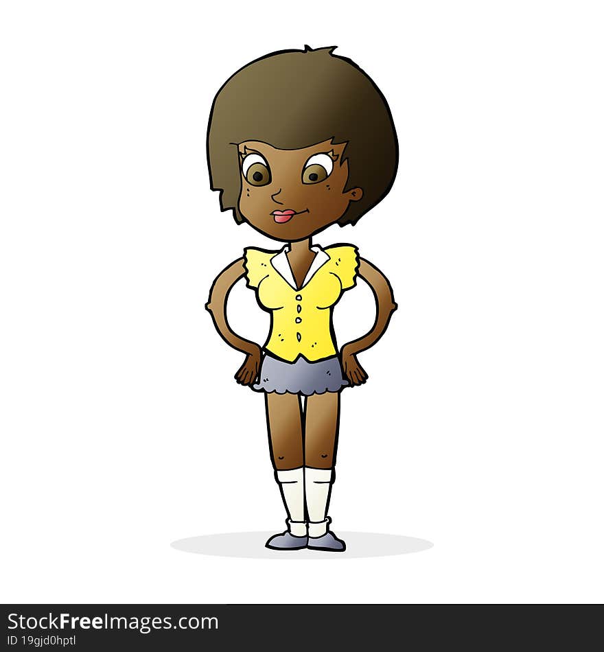 cartoon pretty woman with hands on hips